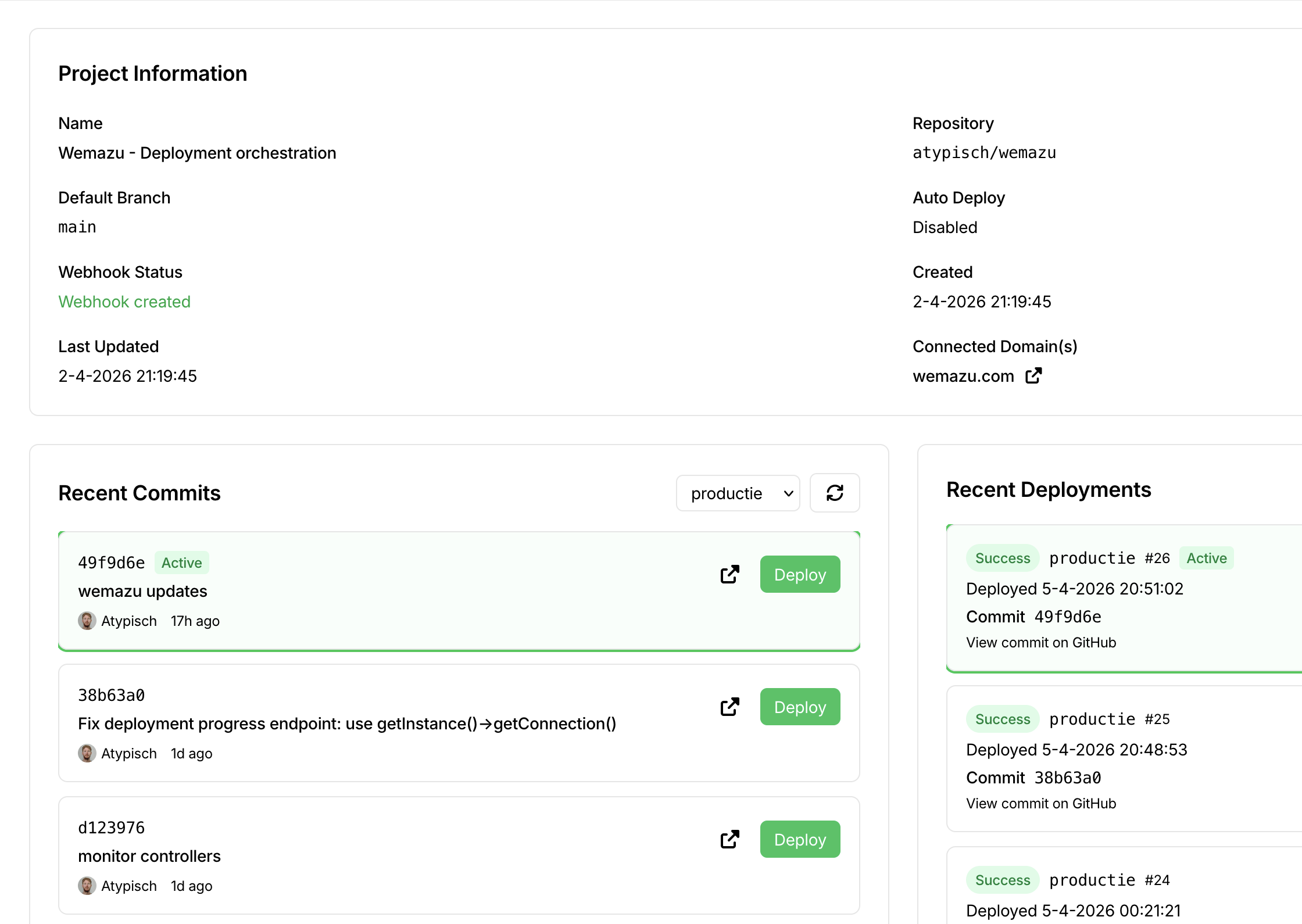 Recent deployments and rollback