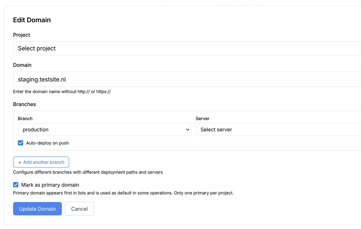Domain and branch configuration