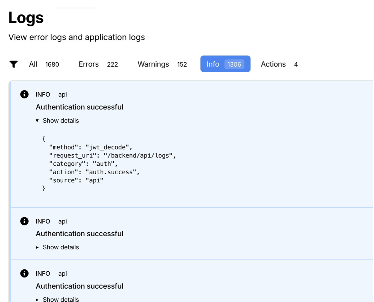 Wemazu logs overview