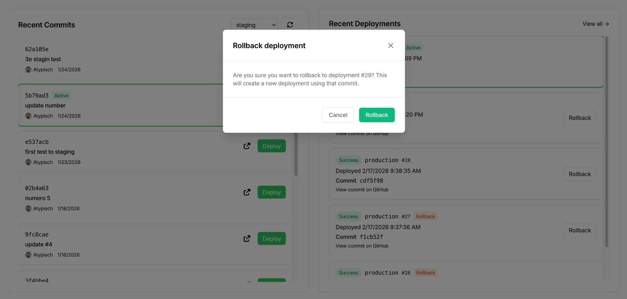 Instant rollback to any previous deployment